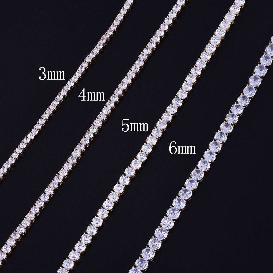 2019 3mm 4mm 5mm 6mm Iced Out 1 Row Tennis Chain Hip Hop Jewelry Gold