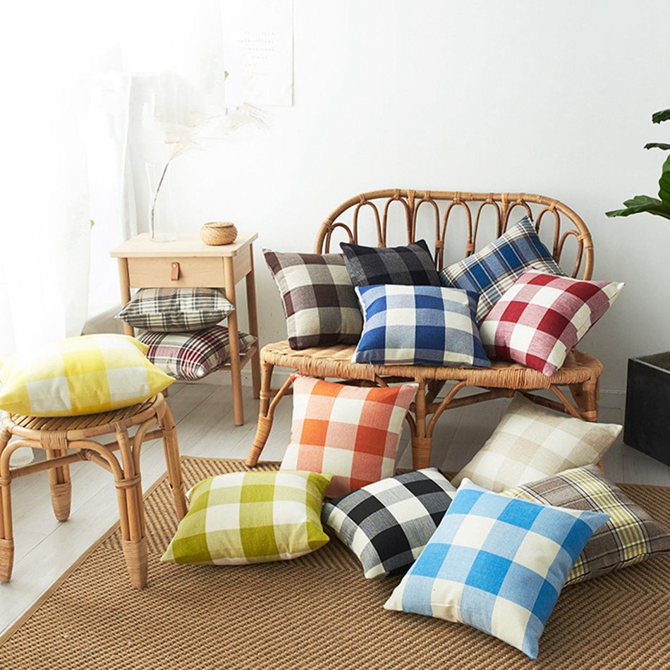 45cm Pillow Case Linen Big Plaid Sofa Pillow Cushion Check ...