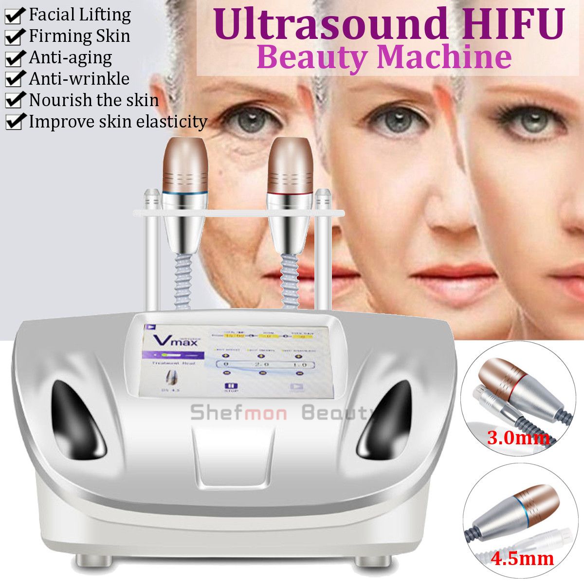 Portable Vmax Hifu Ultrasound Facial Beauty Machine With 2 Hifu