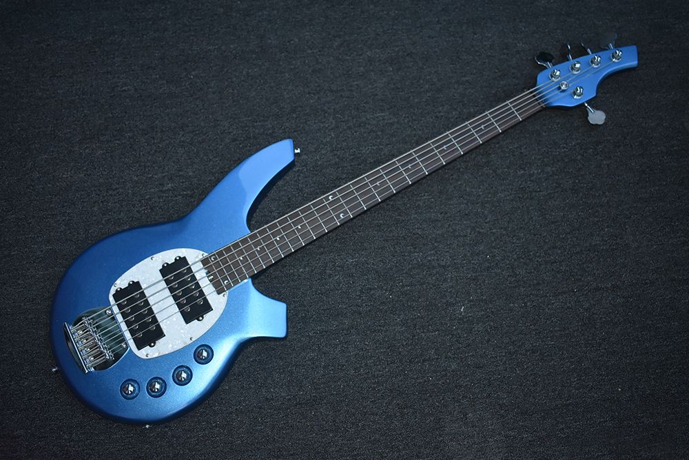 Factory Custom Metal Blue Electric Bass Guitar With 5 Strings,Chrome