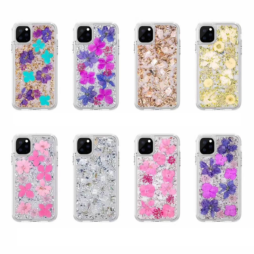 Bling Foil Confetti Flake Real Flower Case For Iphone 11 Pro XR XS MAX