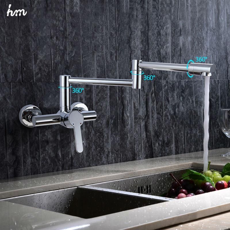 Hm Finish Folding Kitchen Faucets Wall Mount Single Handle Chrome Mixer Bar Taps Bathroom Sink Faucet Kitchen Sink Faucets