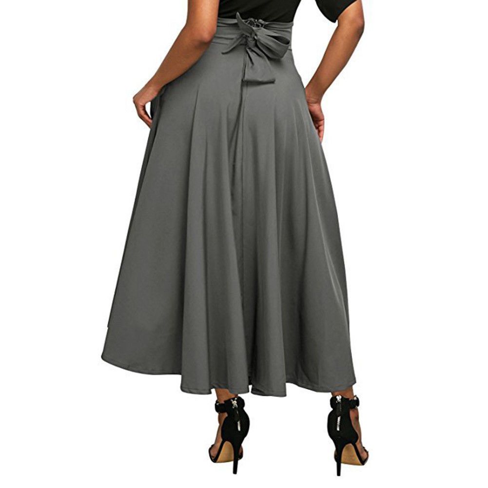 Best Quality High Waist Pleated Long Skirts Women Flared Full Maxi