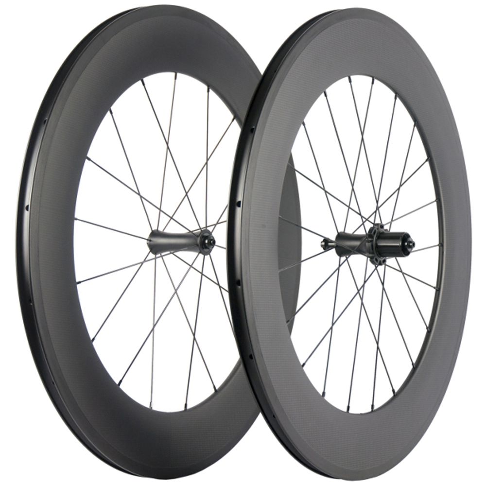 700C Clincher/Tubular 88mm Carbon Wheelset Road Bicycle 3k Weave Matte Carbon Wheels R7 Hub