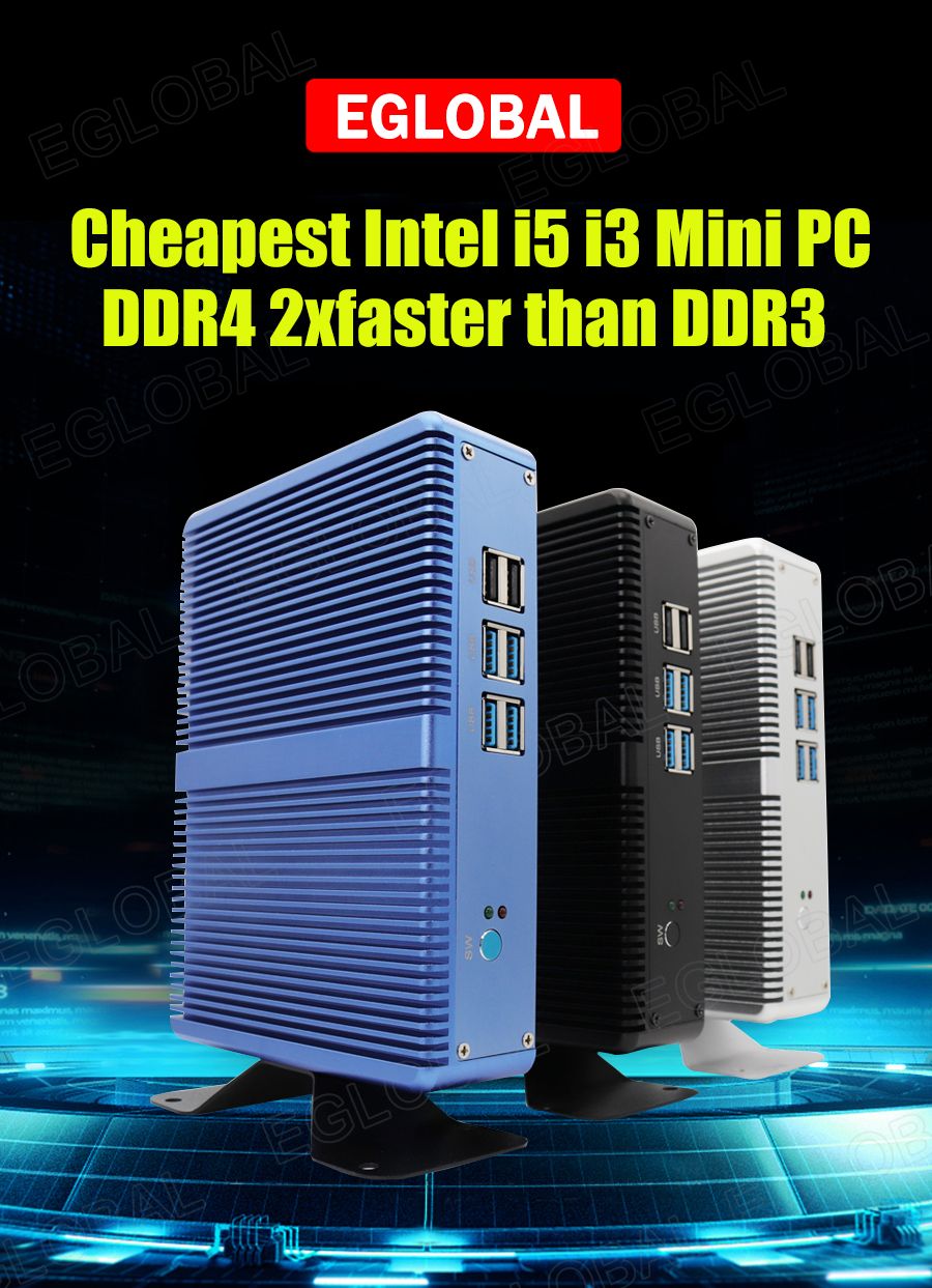 Eglobal Intel Core i3 7100U Fanless Mini PC Windows 10 Pro Barebone Computer DDR4/DDR3 2.4GHz 4K HTPC WiFi HDMI VGA