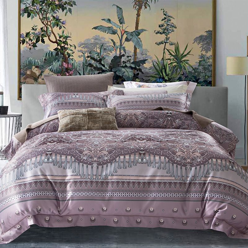 Purple Grey Retro Nostalgic Bedding Sets Tassel Geometric Fl Purple Grey Retro Nostalgic Bedding Sets Tassel Geometric Fl Digital Print Slik Cotton Duvet Cover And Bed Sheet Set Queen King Size Covers