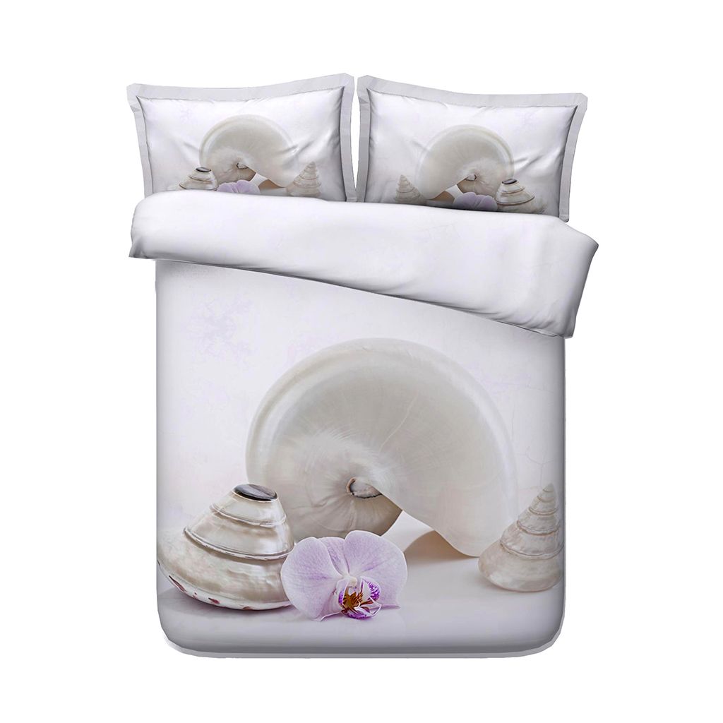 Snail Bedspread 3 Piece Bedding Set With Pillow Shams Sunny Sea Shore Sand Beach Theme Bedclothes Island Sea Life Wavy Bedlinen Kids
