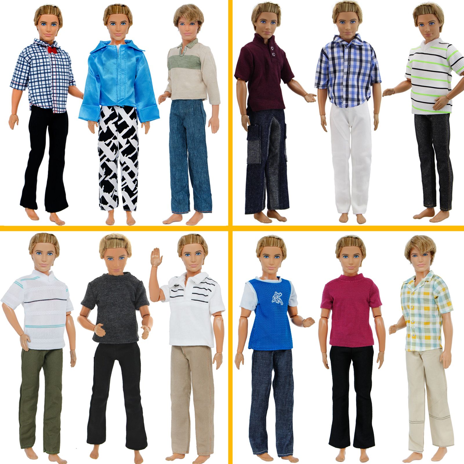 2 Fashion Outfits T-Shirt Jeans Pant Casual Men Clothes For 12 in Ken Doll Gift
