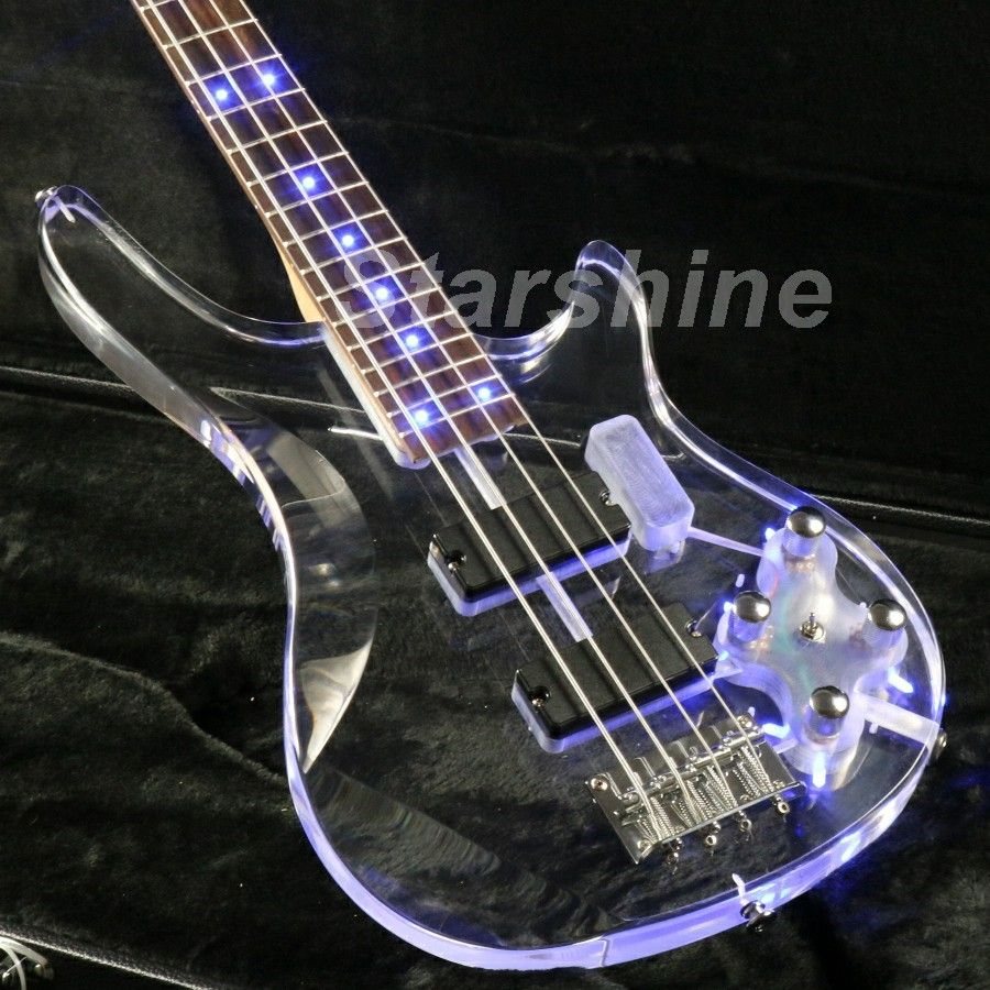 JBb4L013 4 Strings LED Light Electric Bass Blue Color Acrylic Body