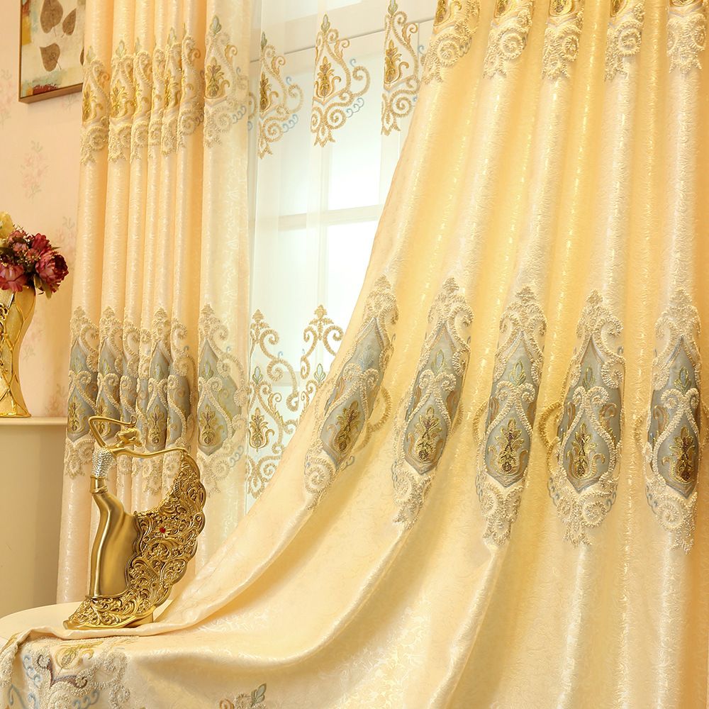 European Shading Embroidered Curtain Gold Romantic Sheer Curtain