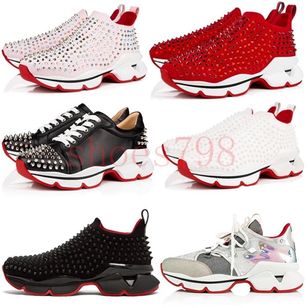 2019 Hot Designer For Mens Red Bottoms Shoes Christian Bottom Louboutin Krystal Spike Sock Luxury Donna Men Wave Runner Women Sneakers