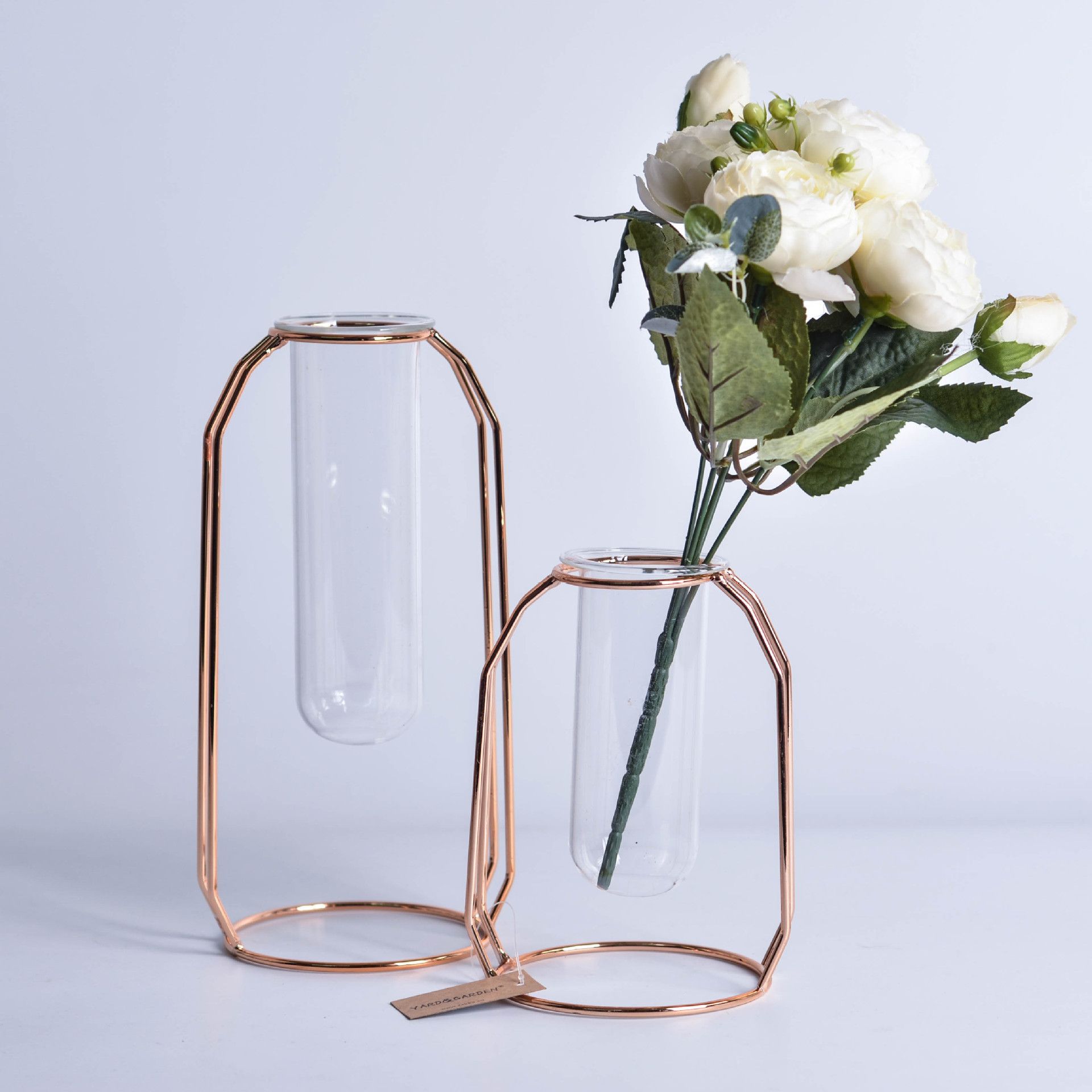 2020 Wire Metal Vase Flower Glass Vase Planter Terrariums Rose Gold