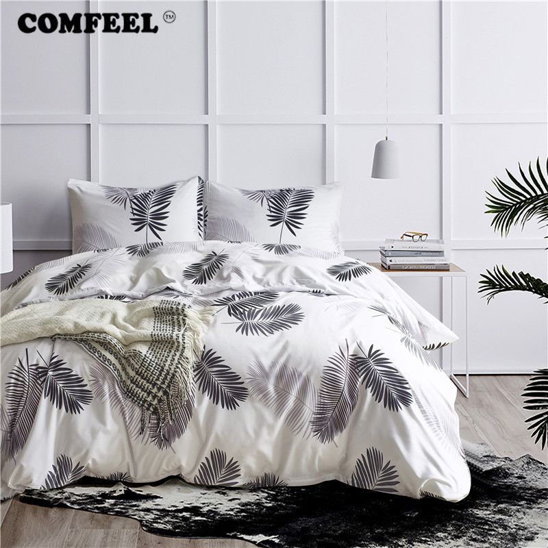 Comfeel White Queen Comforter Bedding Sets Leaf Pattern Cotton Quilt Cover With Pillowcases Brief Duvet Set For Child Room