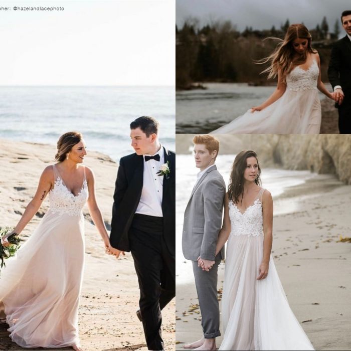 Modest Vintage Style A Line V Neck Beach Wedding Dress Bridal Gowns