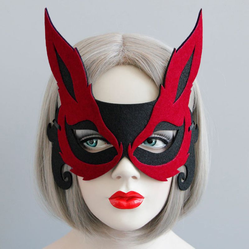 2021 Red & Black Fox Half Face Mask Masquerade Unisex Half Face Fox