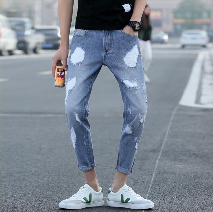 2021 Men'S Cotton Jeans Ankle Length Pants Men'S Large Size Casual Slim ...