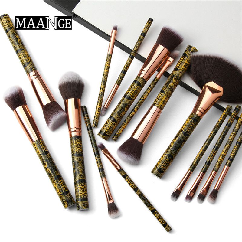 Black Gold Stripes Makeup Brushes Set Synthetic Hair Make Up Brush