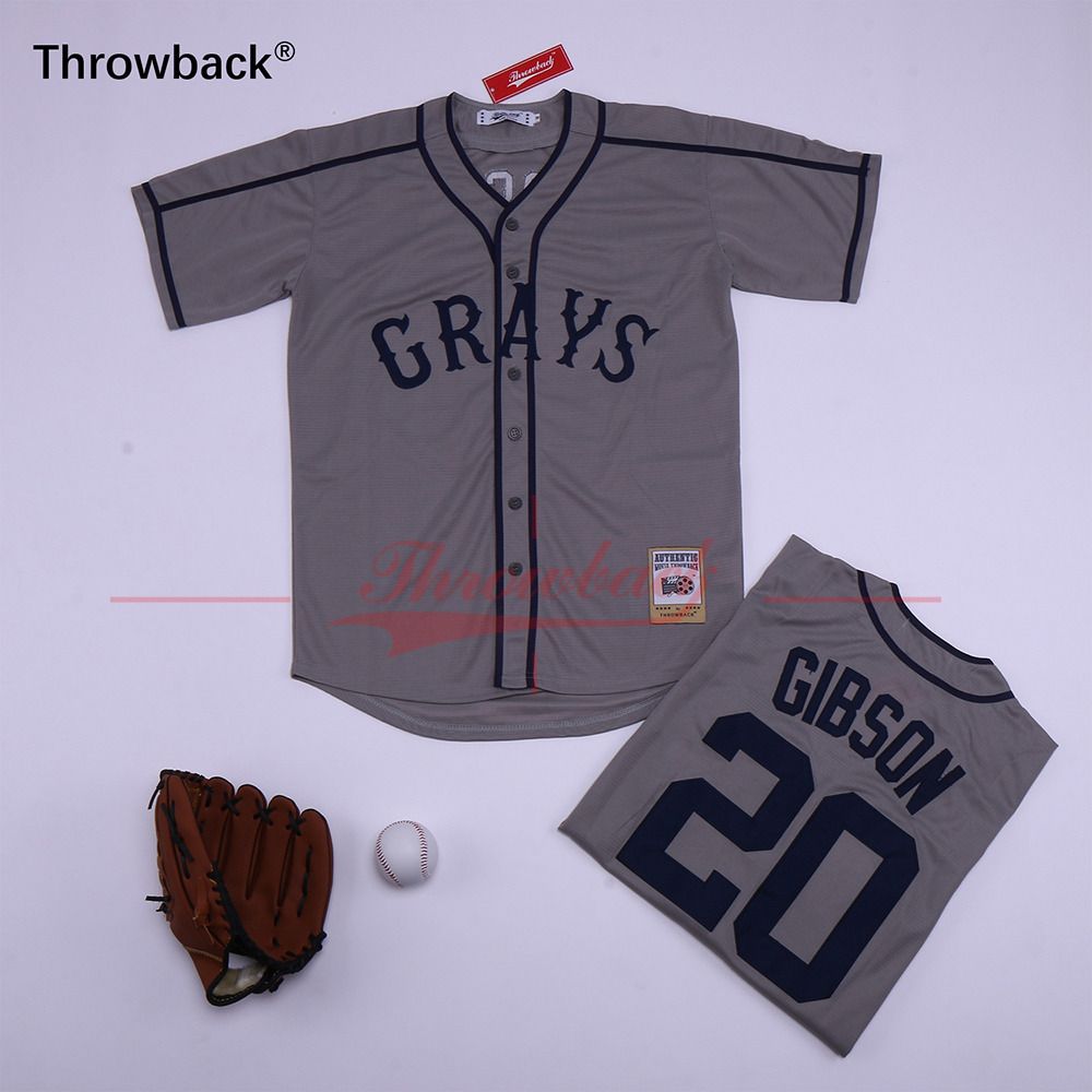 Homestead Grays Negro League 20 Josh Gibson Jersey Button Down Grey