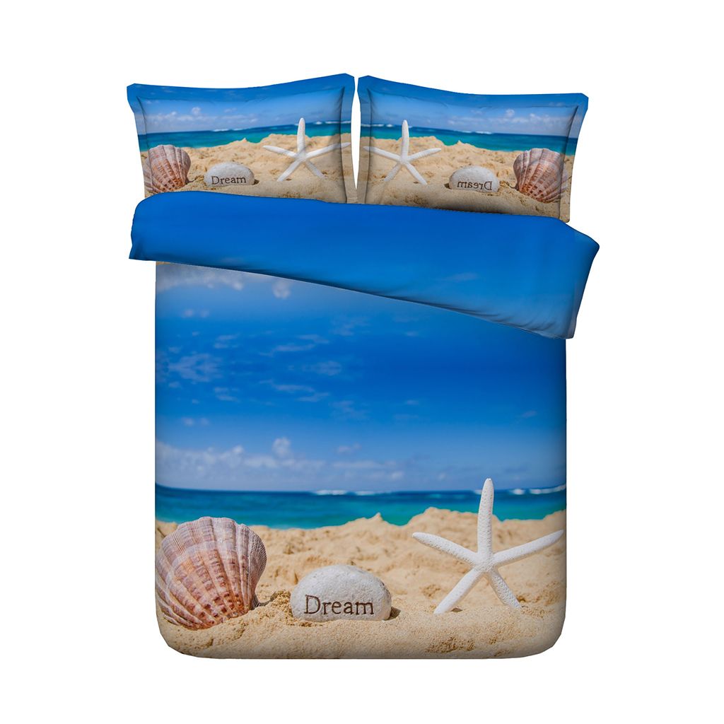Blue Bedding With 2 Pillow Shams 3d Ocean Beach Starfish Duvet