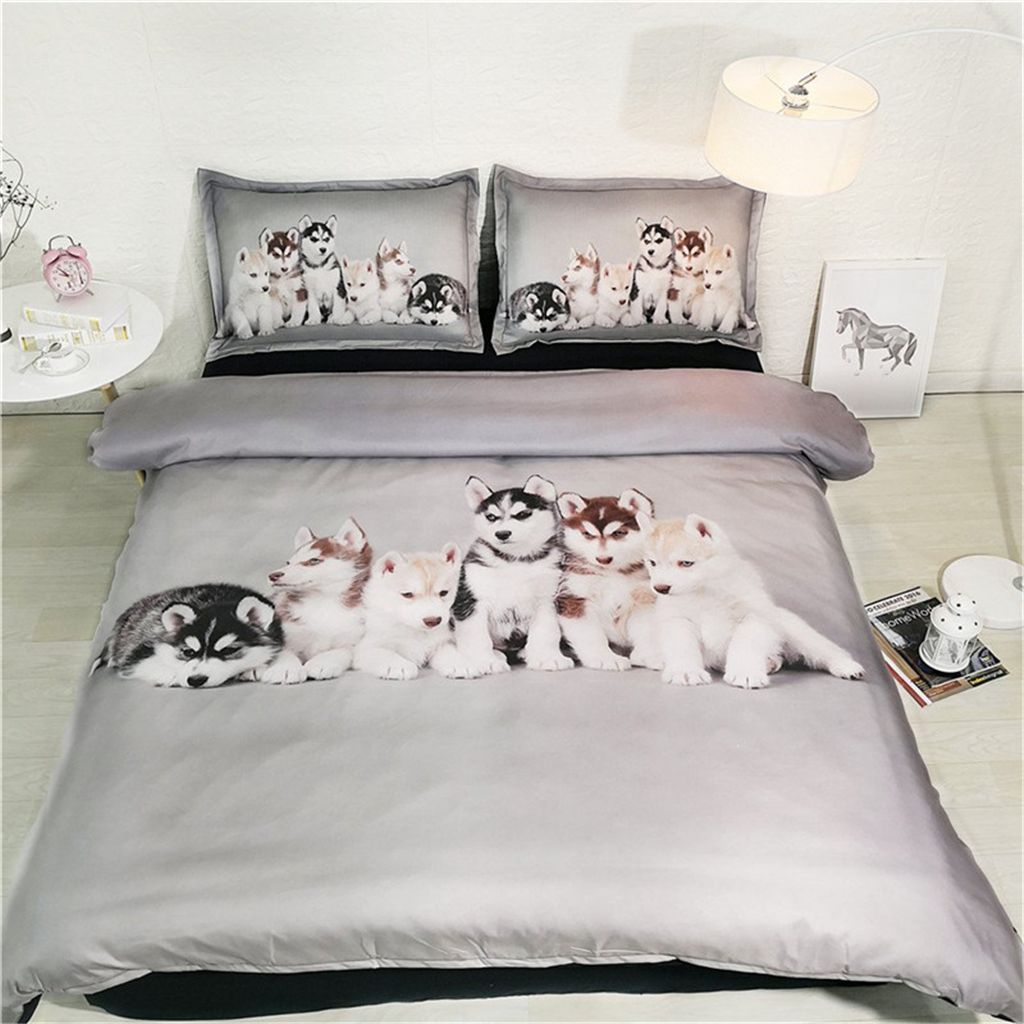 3d Husky Dog Print Duvet Cover With Pillowcase Bedding Set