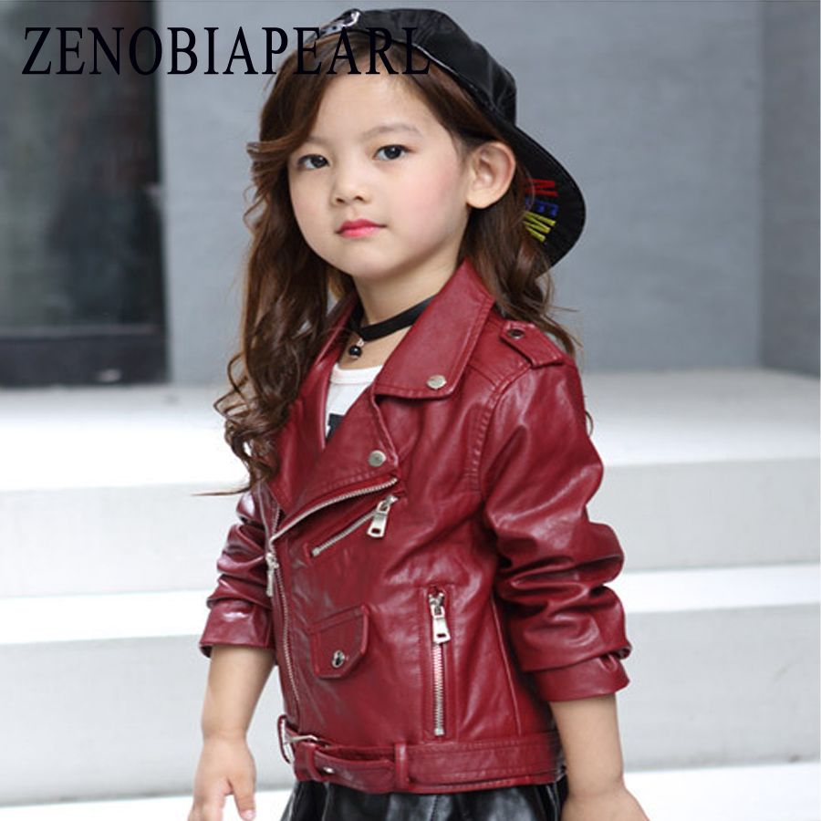 Zenobiapear Children Pu Leather Jacket Girls Coat 2018 Casual Outerwear Infant Age 3 14 Years Old