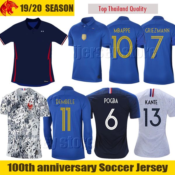 2019 Euro 2020 France Away Kit 100 Years MBAPPE Soccer ...