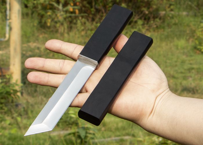 High Quality Katana Knife D2 Tanto Point Satin Blade Ebony Handle Fixed