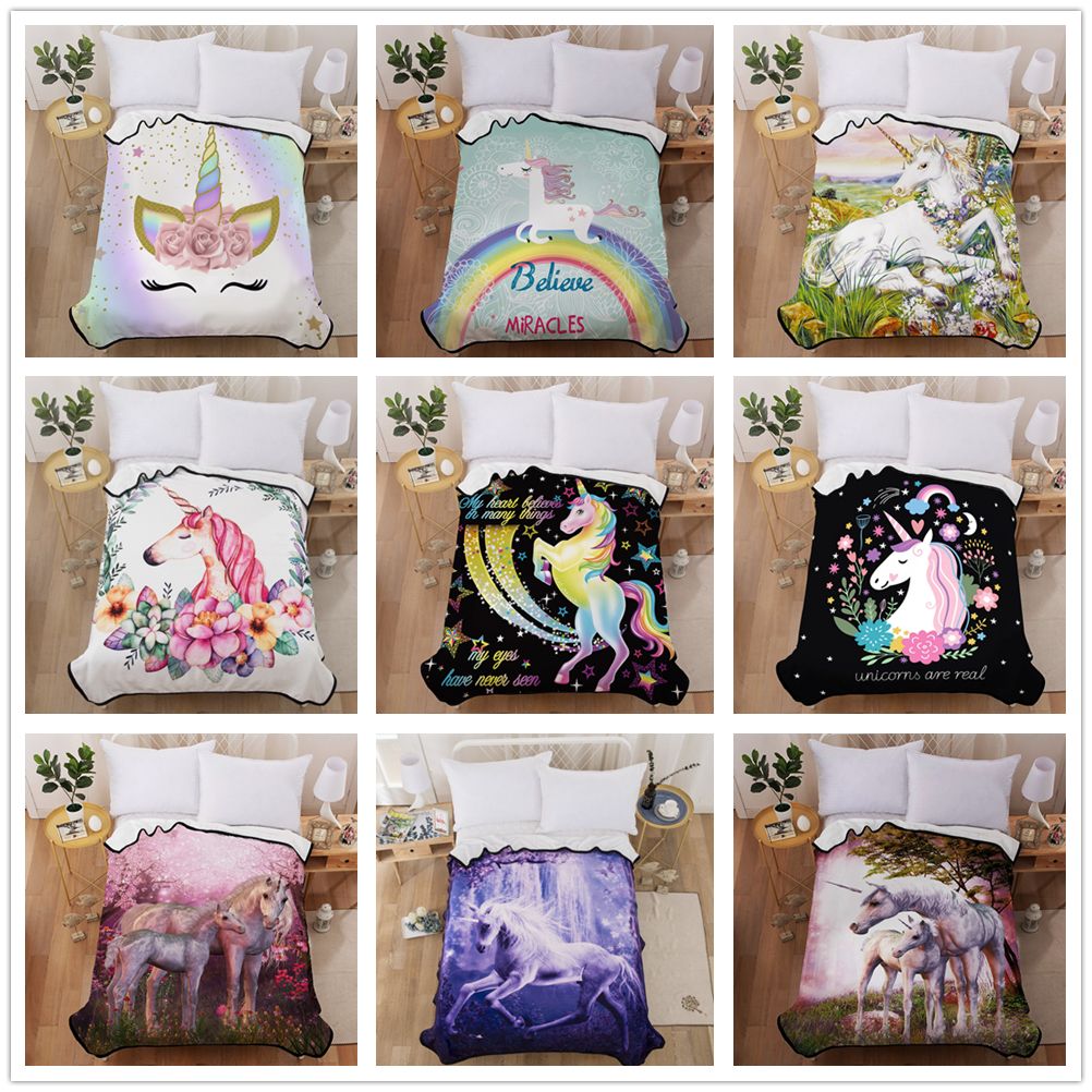 Coral Pink Fleece Throws Blanket With Unicorn Design 120cm x 150cm NEW