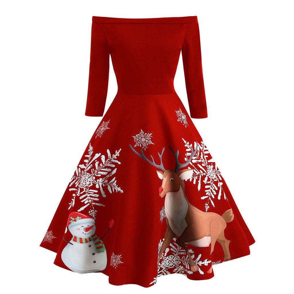Women Winter Christmas Party Dress Women Off Shoulder Elegant Dress
