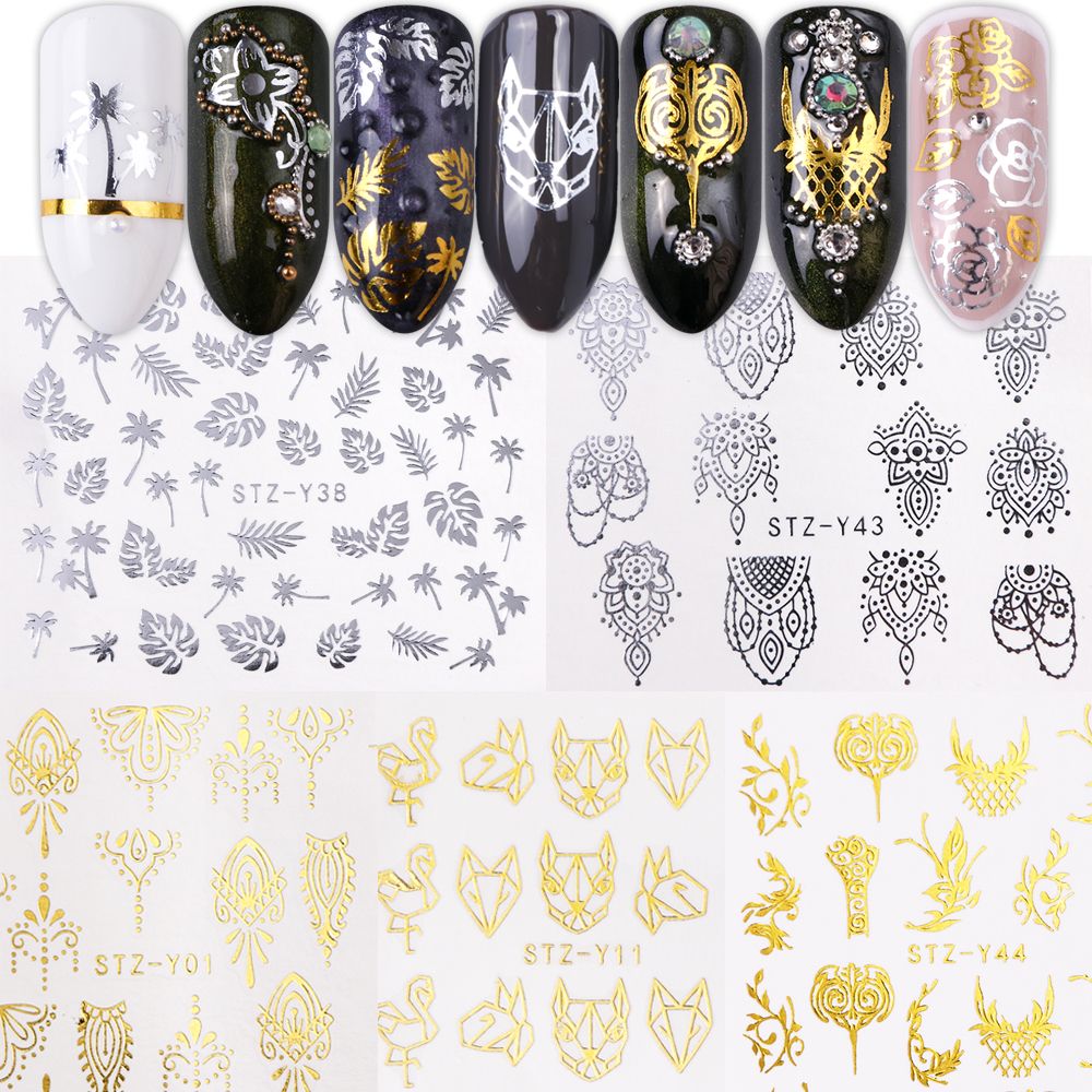 Water Decal Bronzing Gold Sliver Nail Stickers Flower Geometric Water Decal Bronzing Gold Sliver Nail Stickers Flower Geometric