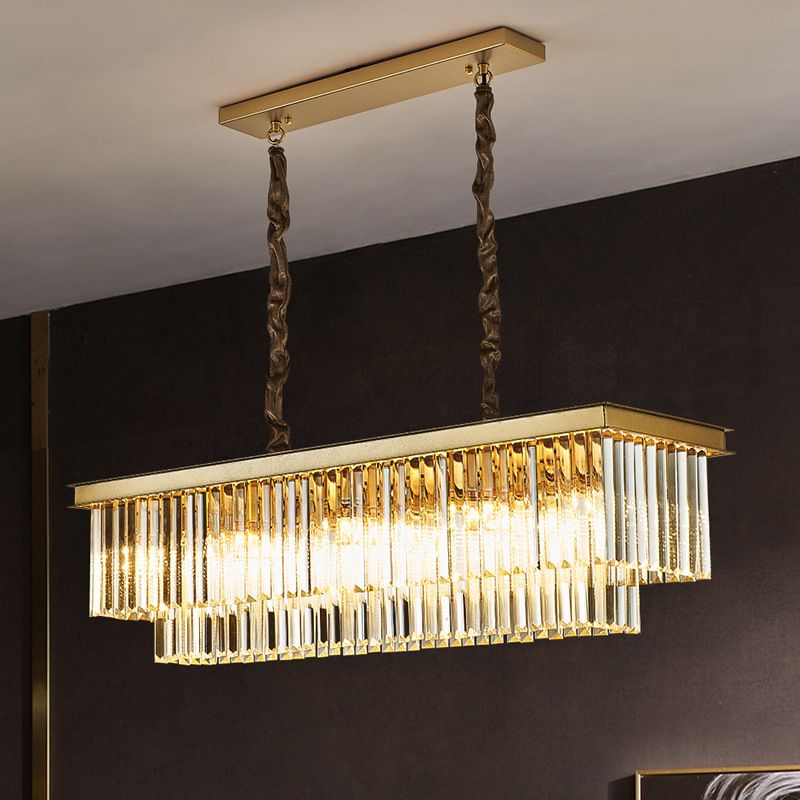 Gold Rectangle Crystal Chandelier Lighting For Dining Room LED E14