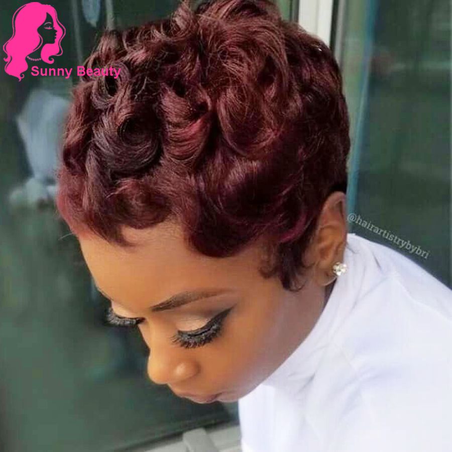 100 Human Hair Wigs Short Finger Wave Mommy Wig For Black Women