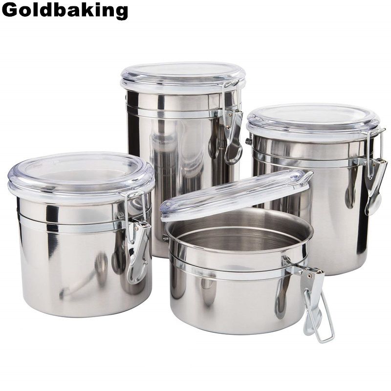 2019 Goldbaking Kitchen Canisters Stainless Steel Beautiful Food 2019 Goldbaking Kitchen Canisters Stainless Steel Beautiful Food Container Set For Counter With Airtight Lids C18112301 From Mingjing03