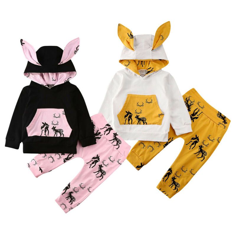 2Pcs Toddler Baby Kids Boy Girl Hot Hooded Tops Pants Romper Jumpsuit Outfit Set