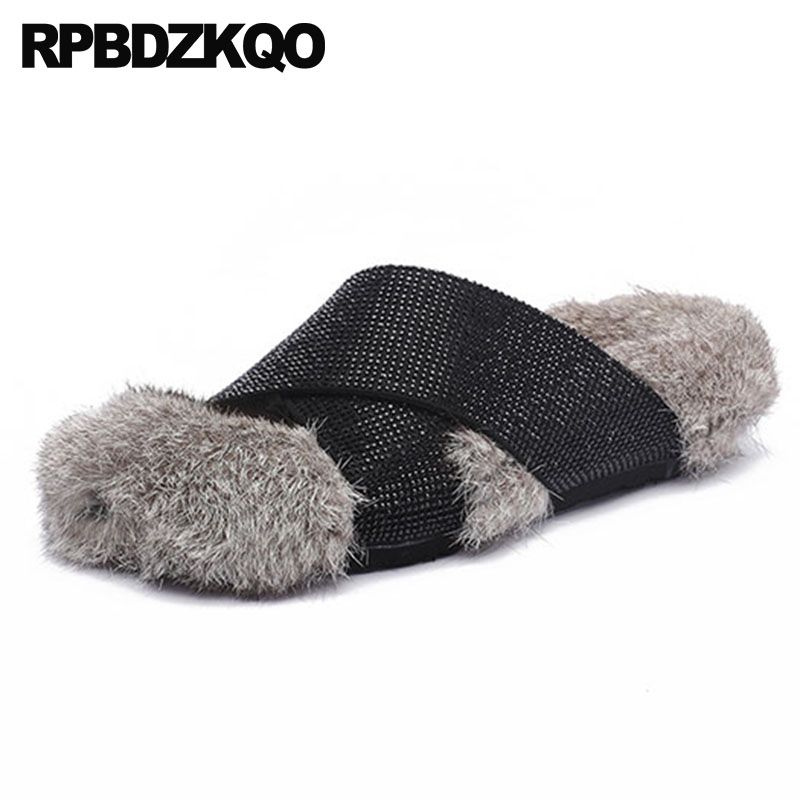 real fur slides diamond woman shoes luxury brand slip on runway 5