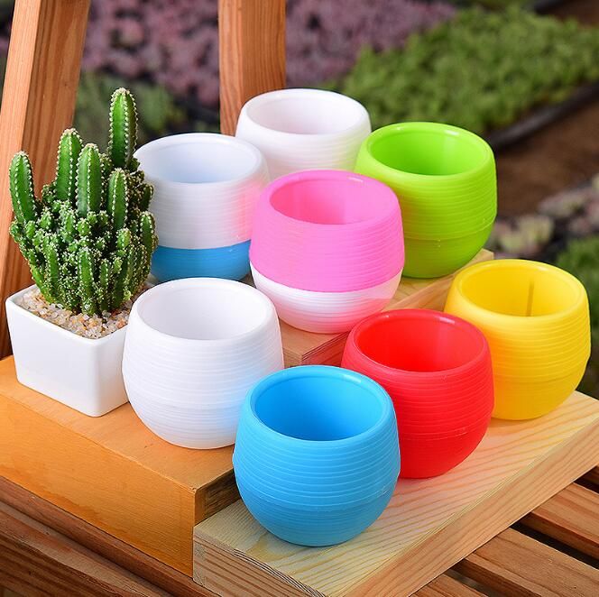 7 7cm mini vasi da fiori multi colori rotondi fioriere in plastica perdita foro d acqua design piante grasse vaso da giardino vendita calda Fioriere interne design