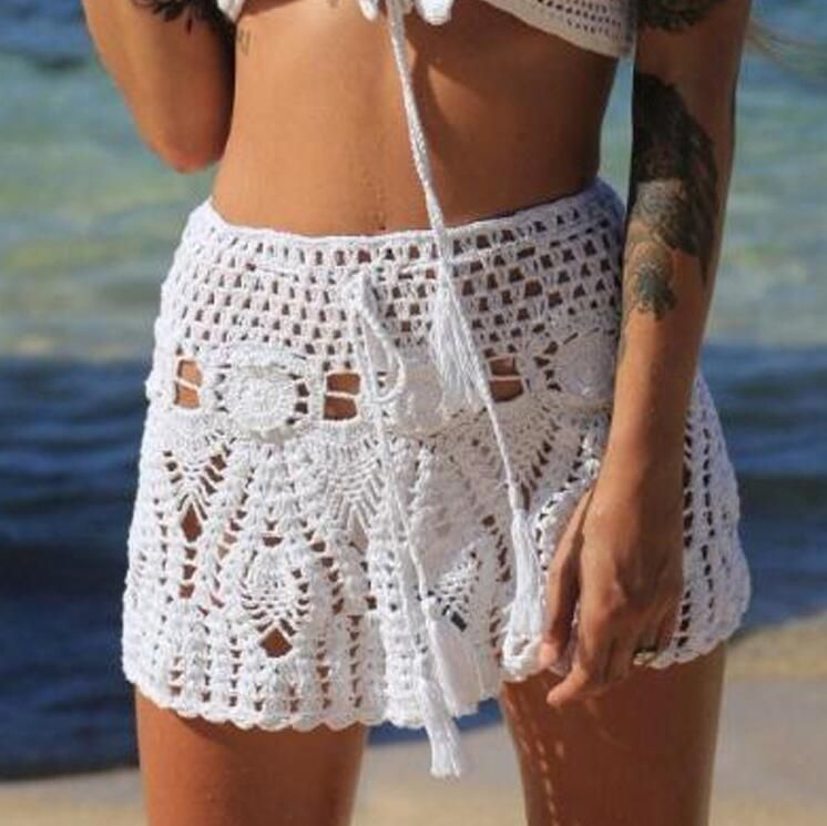 Women Sexy Crochet Bikini Bottom High Waist Bikini Beach Dress Swimwear Handmade Swimsuit Knitting Mini Shorts Summer Pant Skirt Bottom