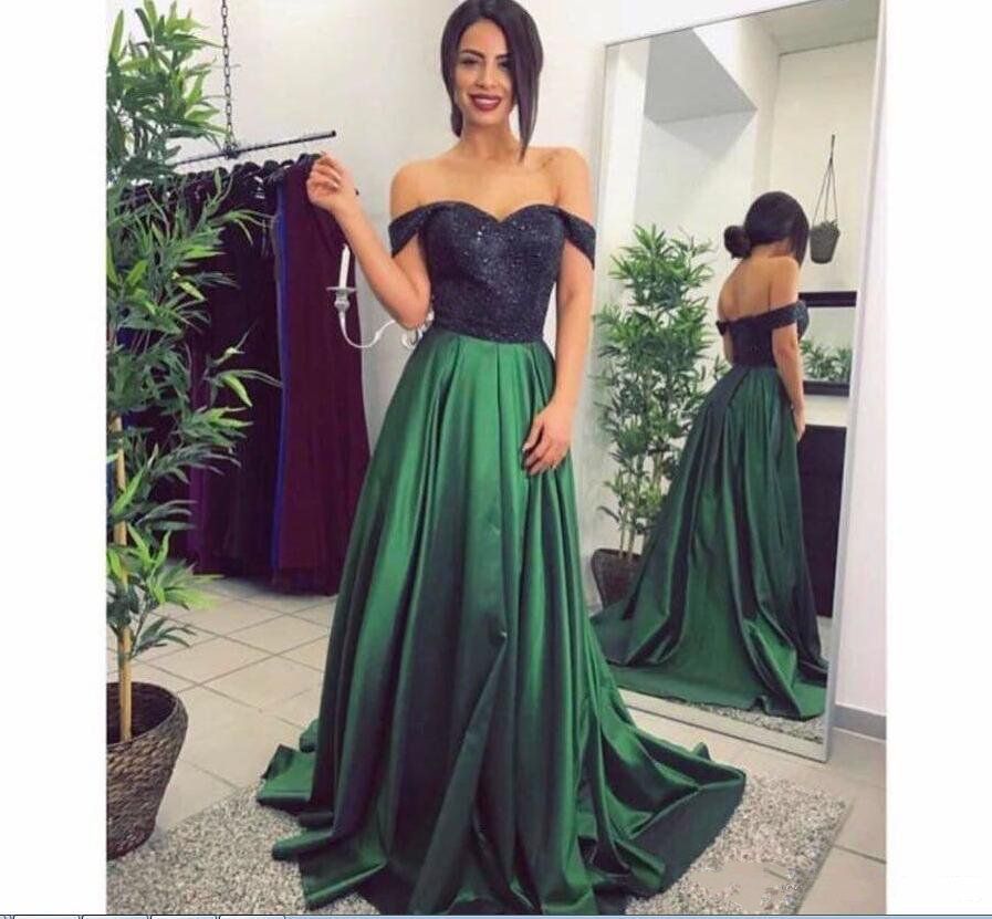 2019 New Cheap Hunter  Green  Prom  Dresses  A Line Off The 