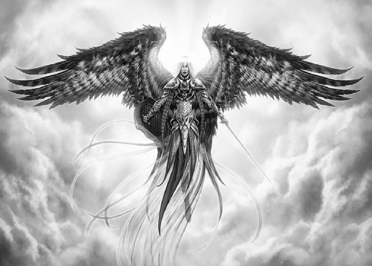2020 Gothic Grey Warrior Angel Floating In The Sky Wall ...