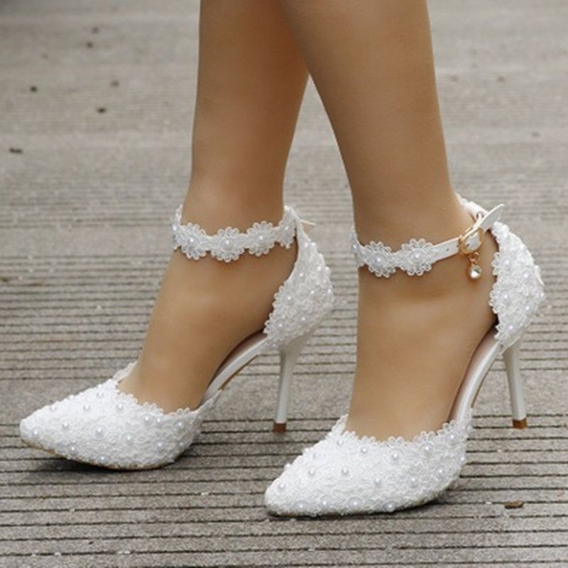 white lace high heel shoes