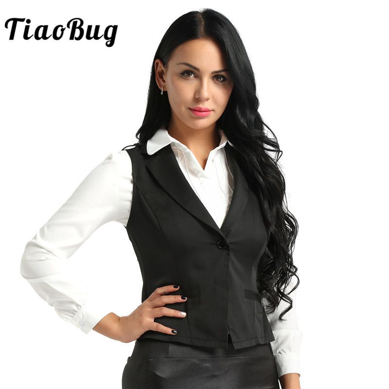 2020 TiaoBug Women Slim Fit Suit Vest V Neck Sleeveless Button Down