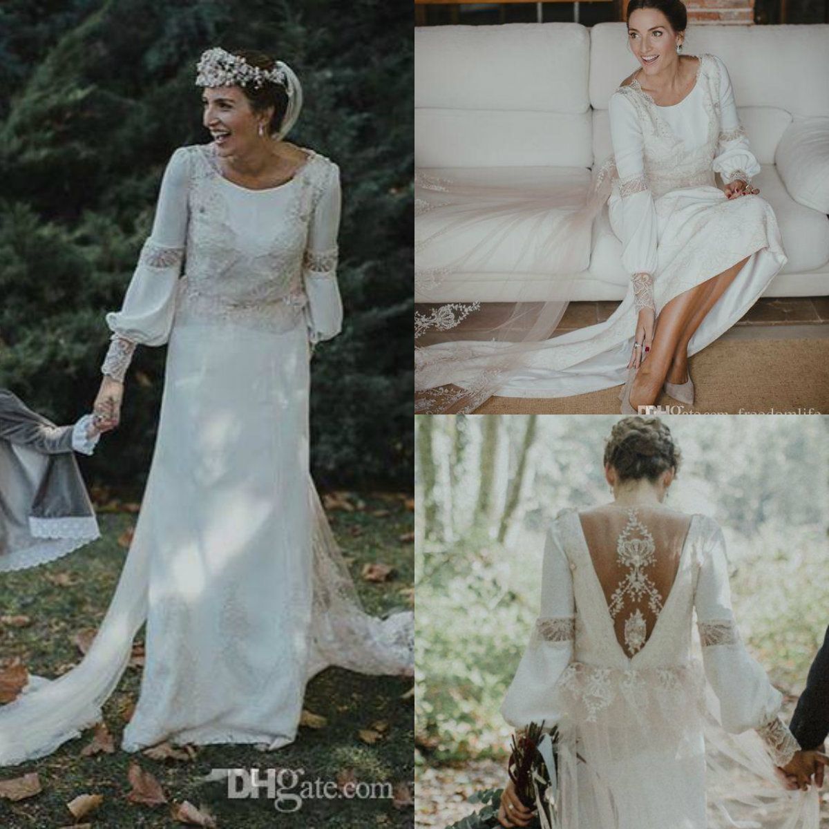 Discount 2019 Long Sleeve Wedding Dresses Lace Back Custom