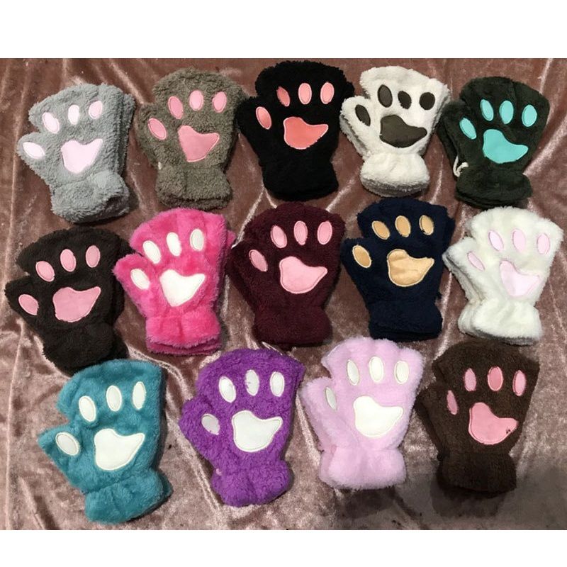 2019 Winter Fluffy Plush Gloves Mittens Paws Gloves Women Girl