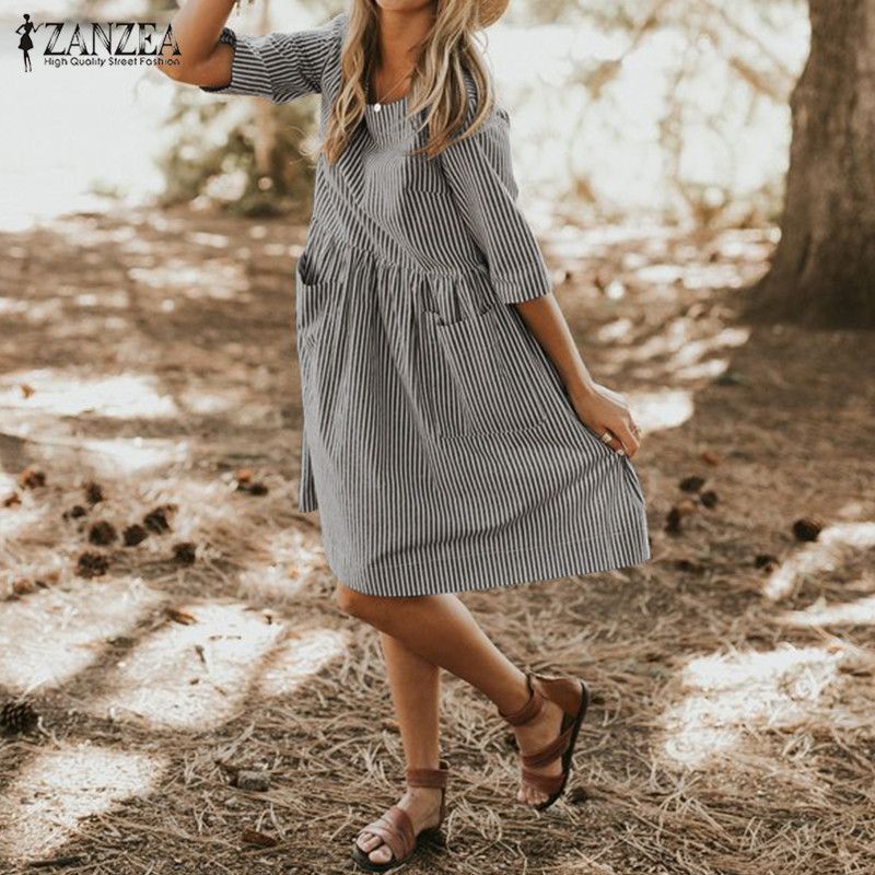 Just 2019 Summer Women Dress Zanzea Ladies Casual Baggy Short Vestidos Loose Big Pockets Solid Dresses Beach Party Robe Plus Size 5xl Without Return Dresses