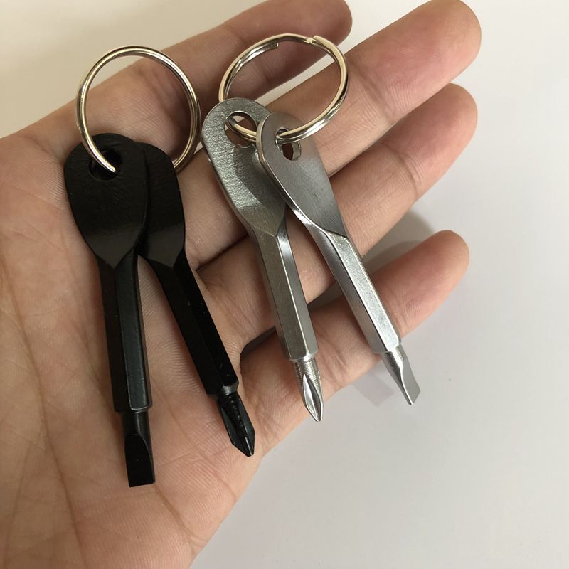 Stainless Steel Screwdriver Key Ring Set Outdoor Pocket Metal Cross