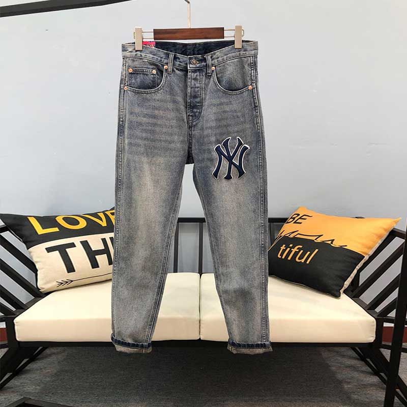 2020 New THE 19ss NY Yankees Jeans Letters Embroidery Elastic Waist