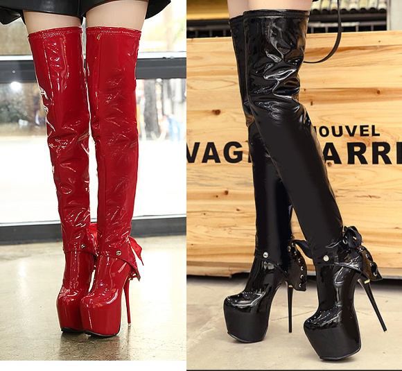 red bottom shoes thigh high boots
