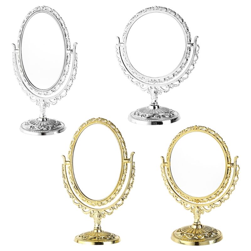 2 Sides Makeup Mirror Stand Table Cosmetic Plastic Dresser Mirrors Tools