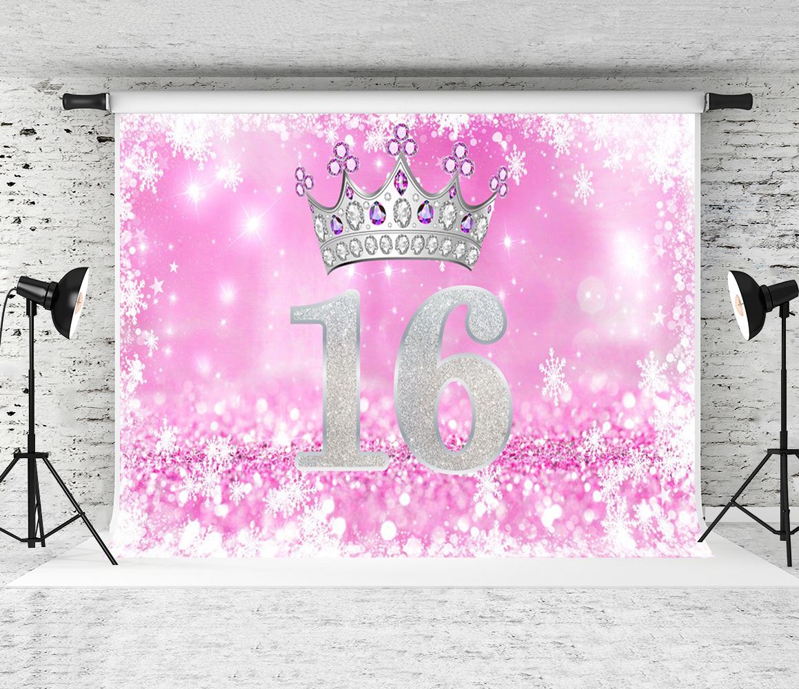 2021 Sweet 16 Pink Backdrop Fantasy Bokeh Birthday Silver Crown