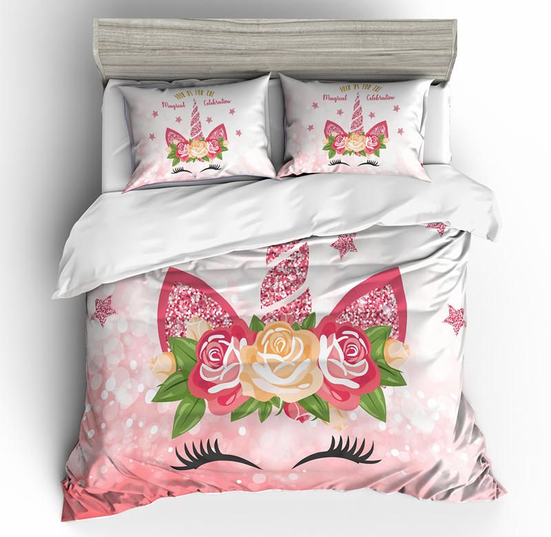 3d Flower Unicorn Bedding Set Queen Size Cartoon Kids ...
